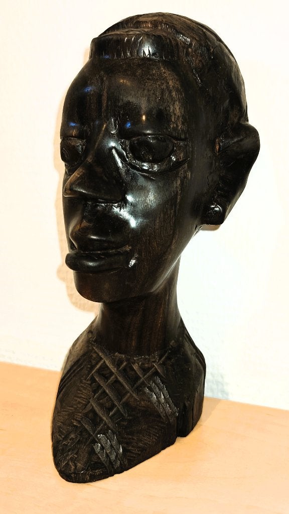Afrikaans beeld - buste man, Hout, Afrika, 21 cm, Houtsnijwerk