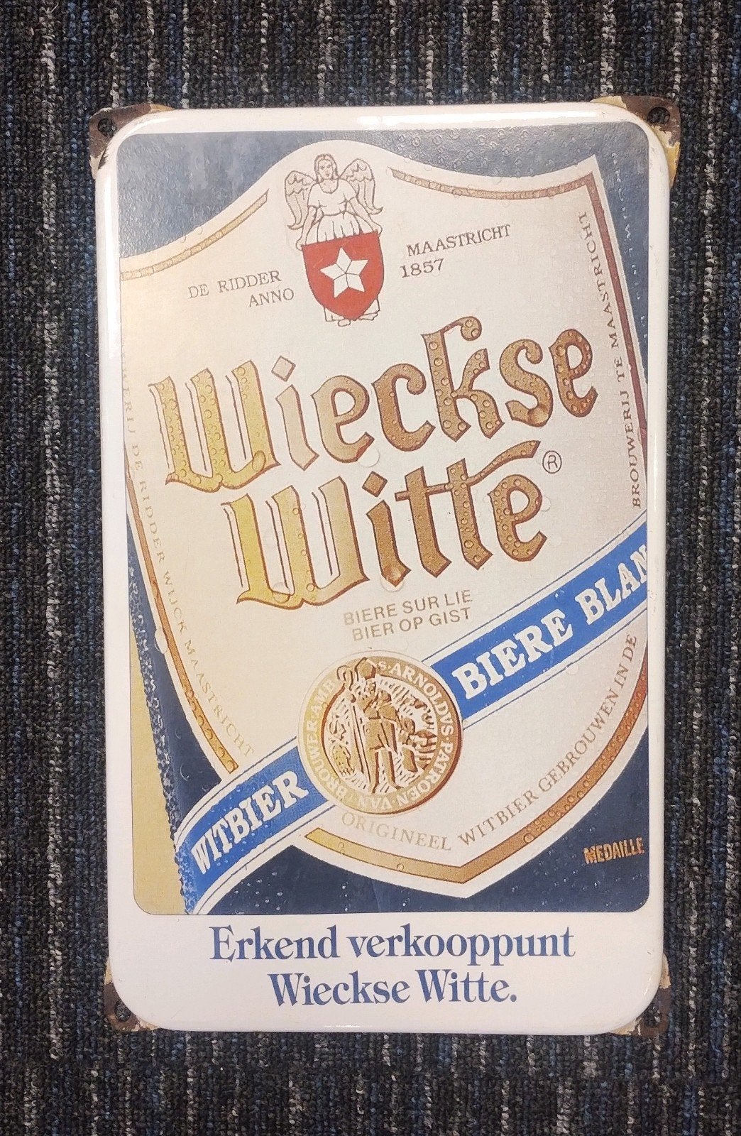 Wieckse Witte bier emaille reclamebord, Ophalen of Verzenden, Gebruikt, Reclamebord, Plaat of Schild, Overige merken