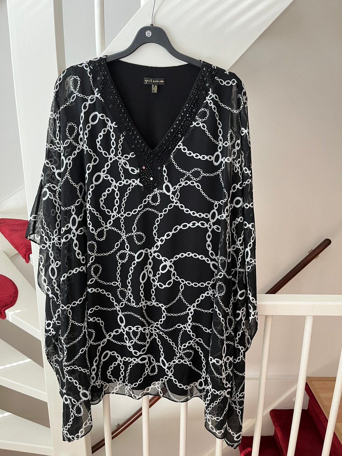 Yoek kaftan tuniek 52/54/56, Verzenden, Zo goed als nieuw, Zwart, Blouse of Tuniek