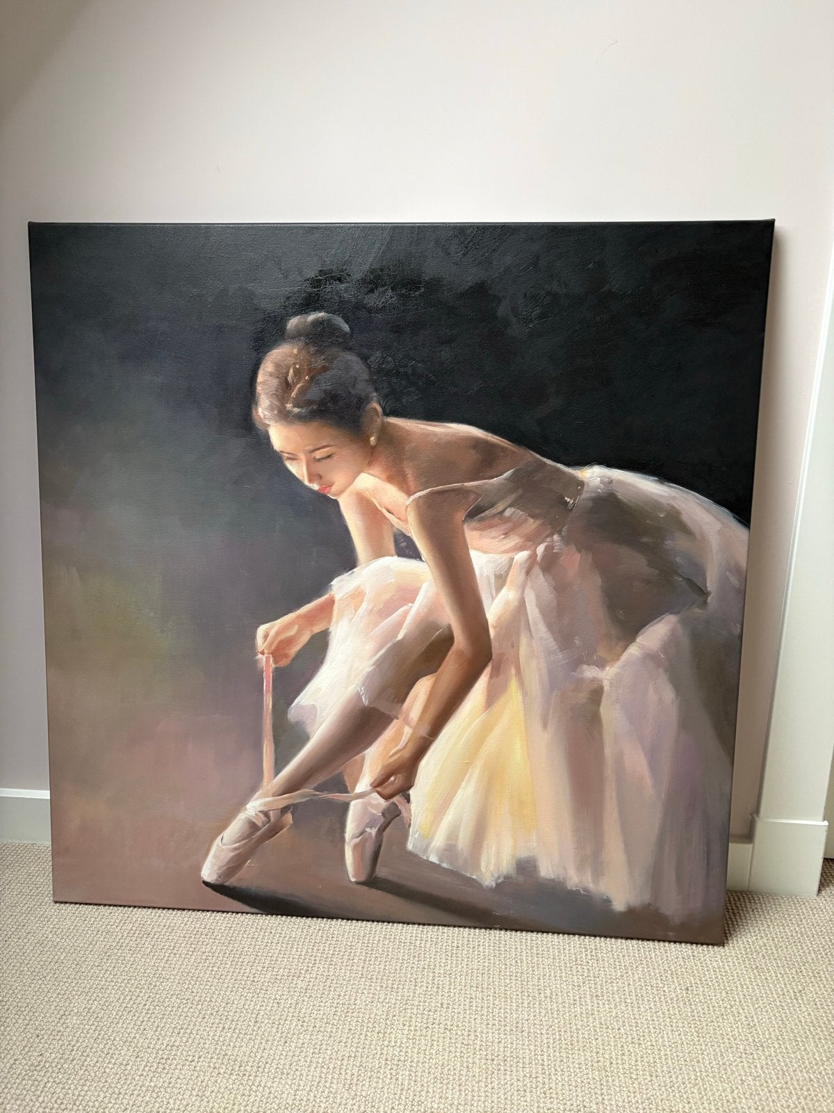 Olieverfschilderij ballerina 102x102 cm, Antiek en Kunst, Ophalen, Figuren, Handgeschilderd, Olieverf