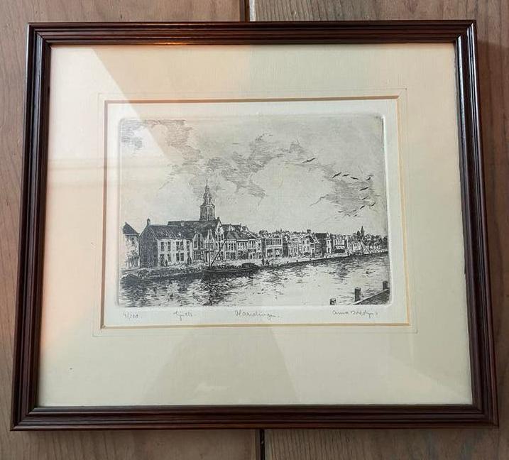 Ets Vlaardingen Anna Doedijns 41/200, 26 cm, Ets, Stadsgezicht, Origineel