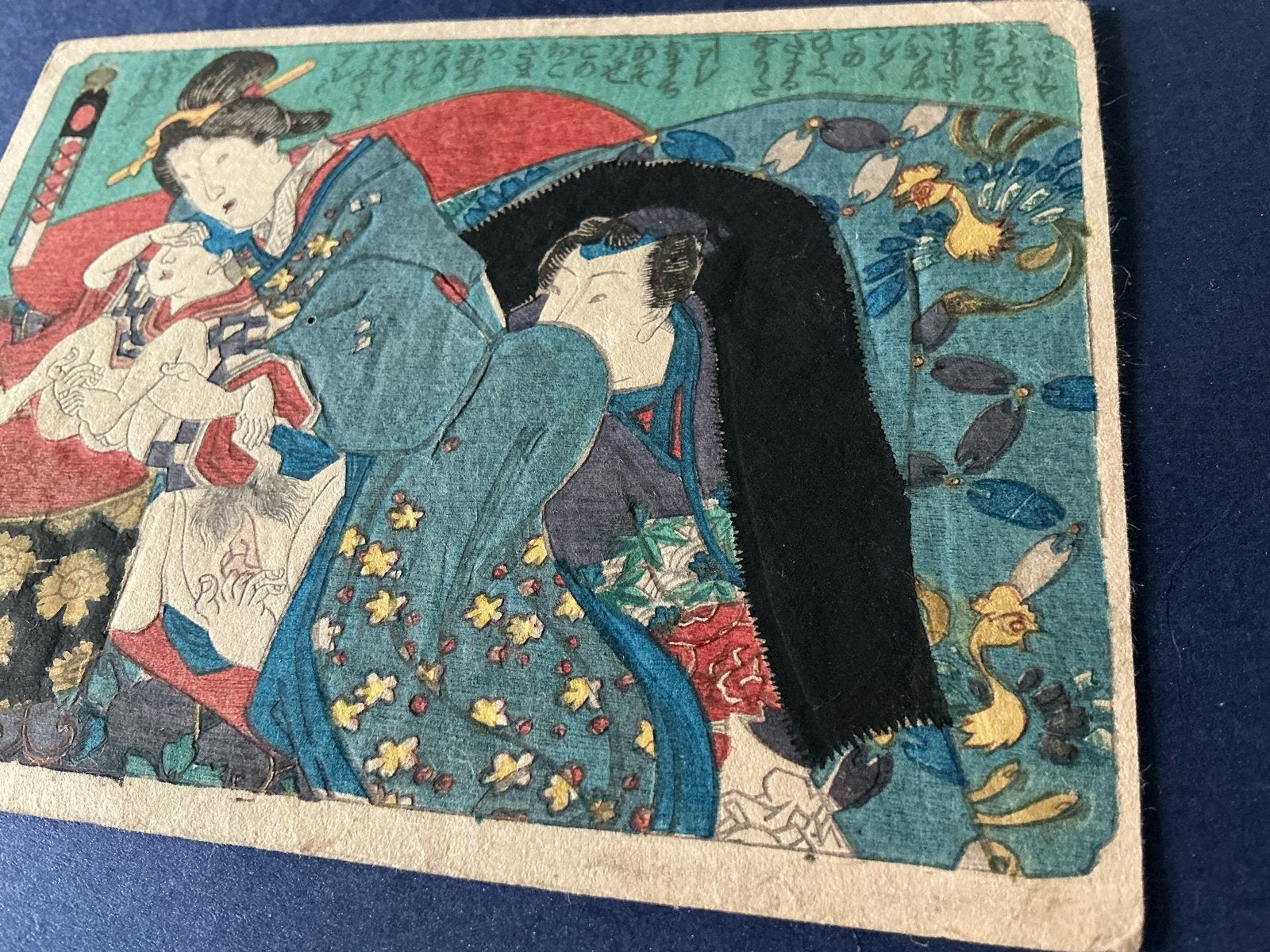 Antieke SHunga Japanse Ukiyo-e Houtsnede - Vrouw en Kind, Verzenden, Overige typen, Handgemaakt, Papier/karton