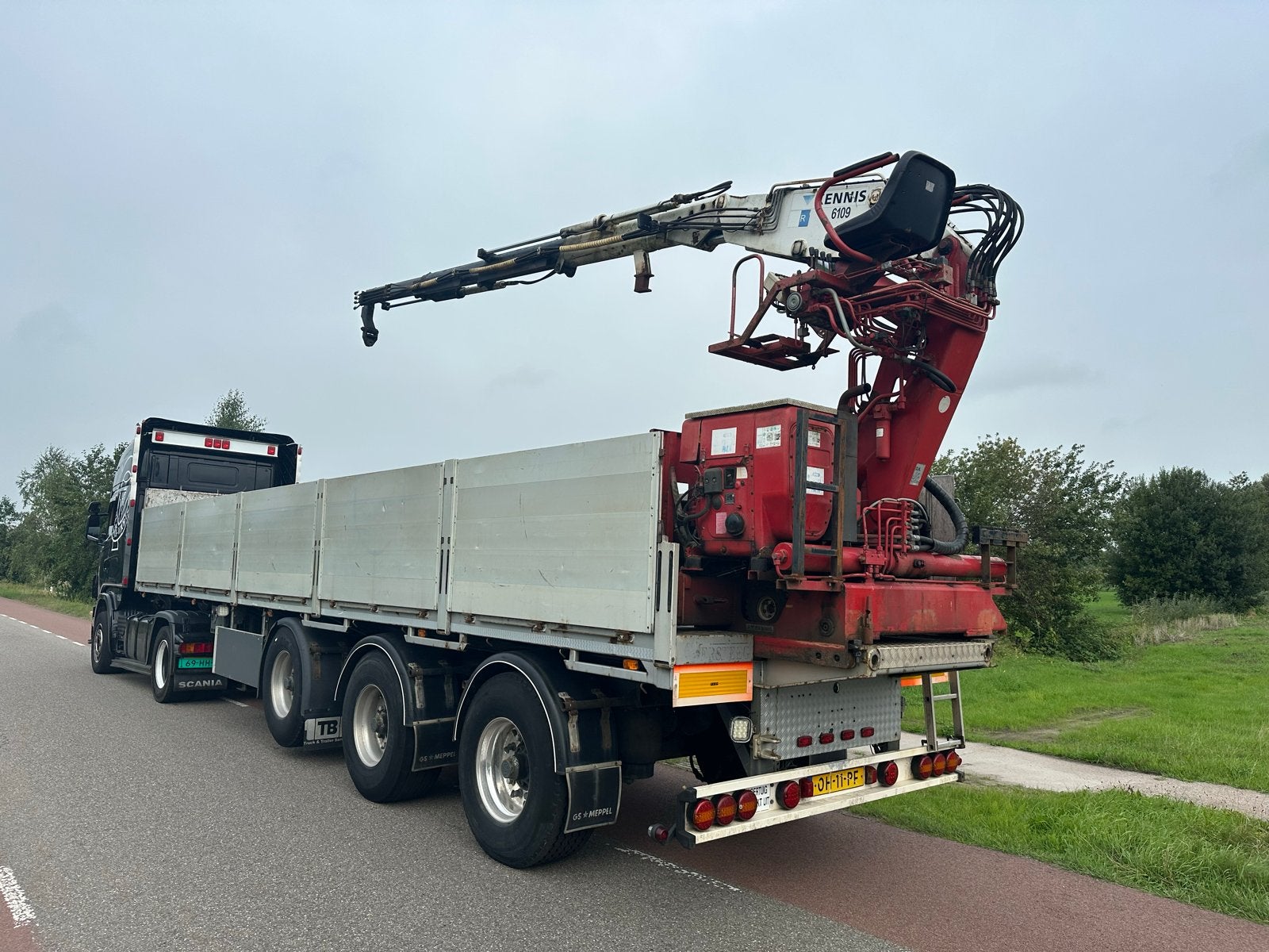 Korte Steenoplegger stenentrailer + Kennis kraan R 16tm, Bedrijf, Te koop