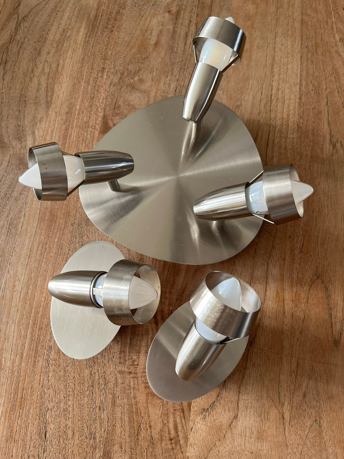 Massive spotjes, plafondlamp, RVS lamp, 1x3 spots, 2x1 spot, Ophalen, Gebruikt, Plafondspot of Wandspot