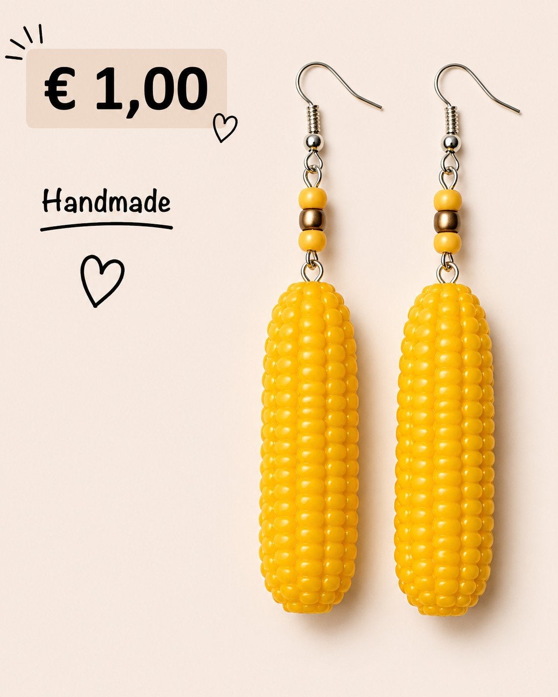Handgemaakte maïskolf oorbellen – grappig & opvallend, Overige materialen, Hangers, Geel, Ophalen of Verzenden