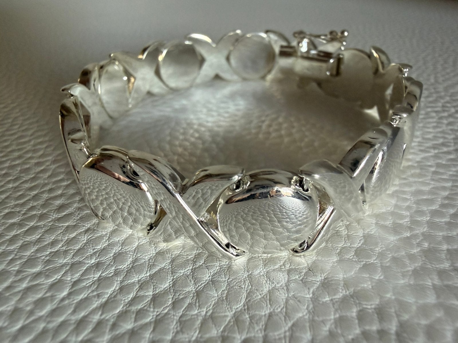 M239/Zilveren Vintage ITALY opvallende Modernist armband, Sieraden, Tassen en Uiterlijk, Gebruikt, Verzenden, X, Zilver