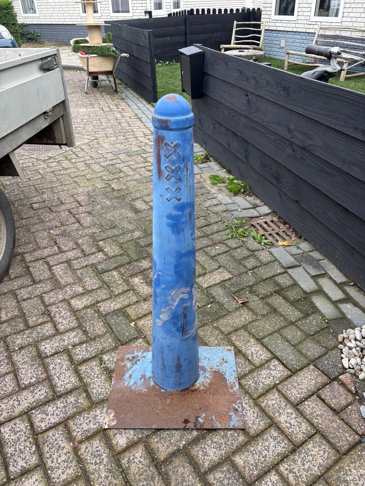 Origineel Amsterdams paaltje - Blauw met XXX, Ophalen, Gebruikt