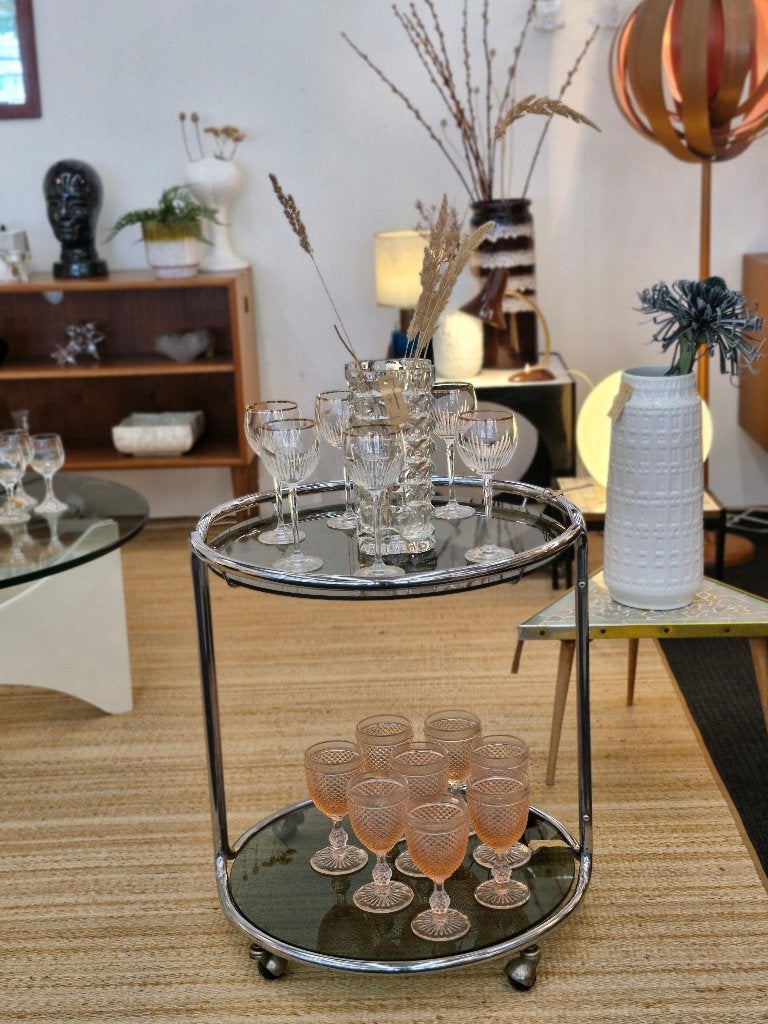 Vintage bar cart space age chroom rookglas 70s, Ophalen, Gebruikt, ., .