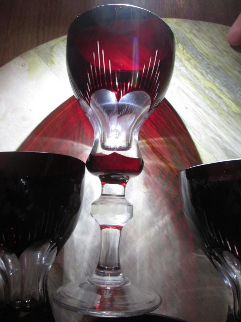 4Rode kristallen aperitief glazen - antique cranberry glass, Ophalen