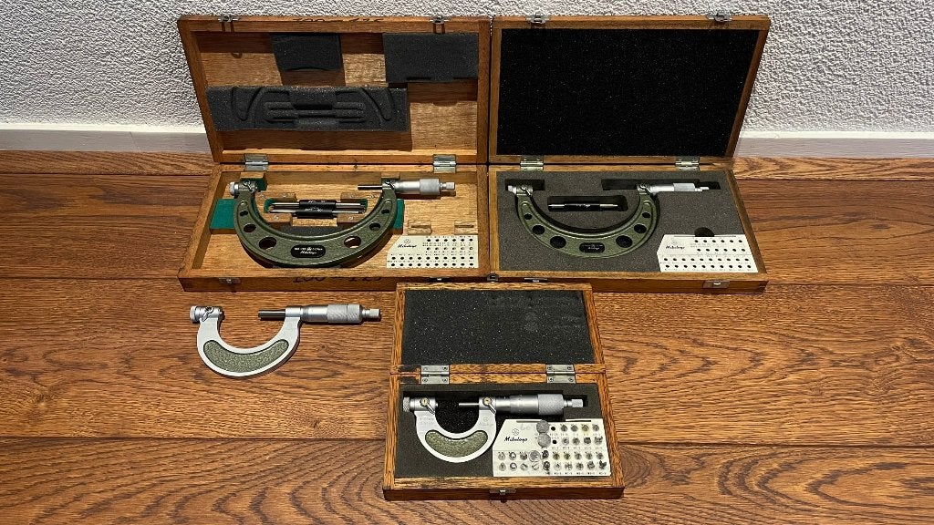 Mitutoyo draadmicrometer set met inzetstukjes 0-125mm, 3905 KX, Afstand, Ophalen of Verzenden, Zo goed als nieuw