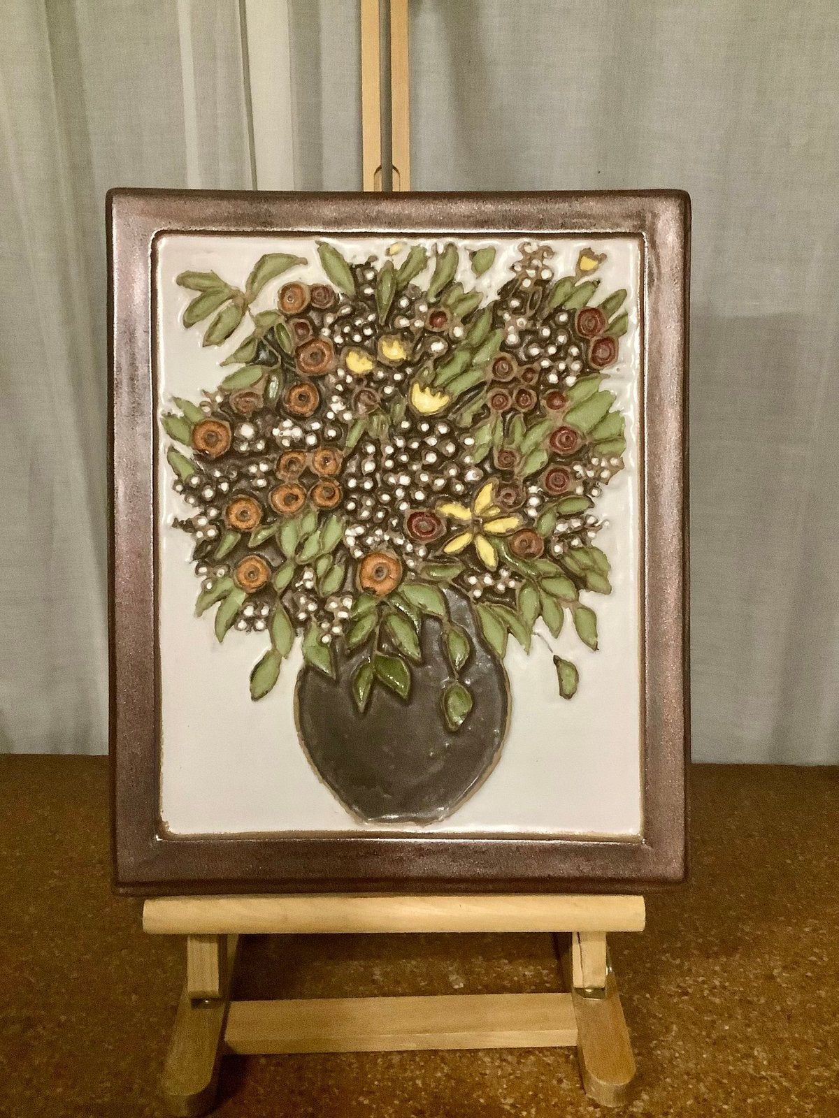 Vintage wandbord keramiek,prachtige warme kleuren, Antiek en Kunst, Ophalen of Verzenden
