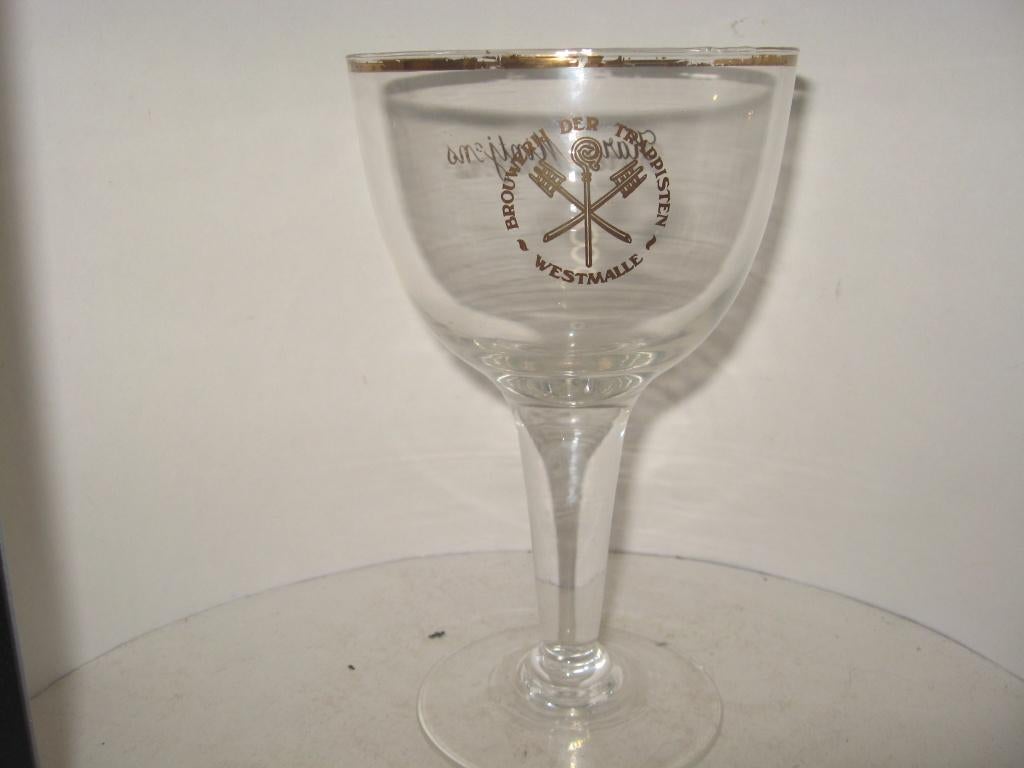 Westmalle trappisten bierglas met opdruk Karel Mintjens, Ophalen of Verzenden, Gebruikt, Glas of Glazen, Overige merken
