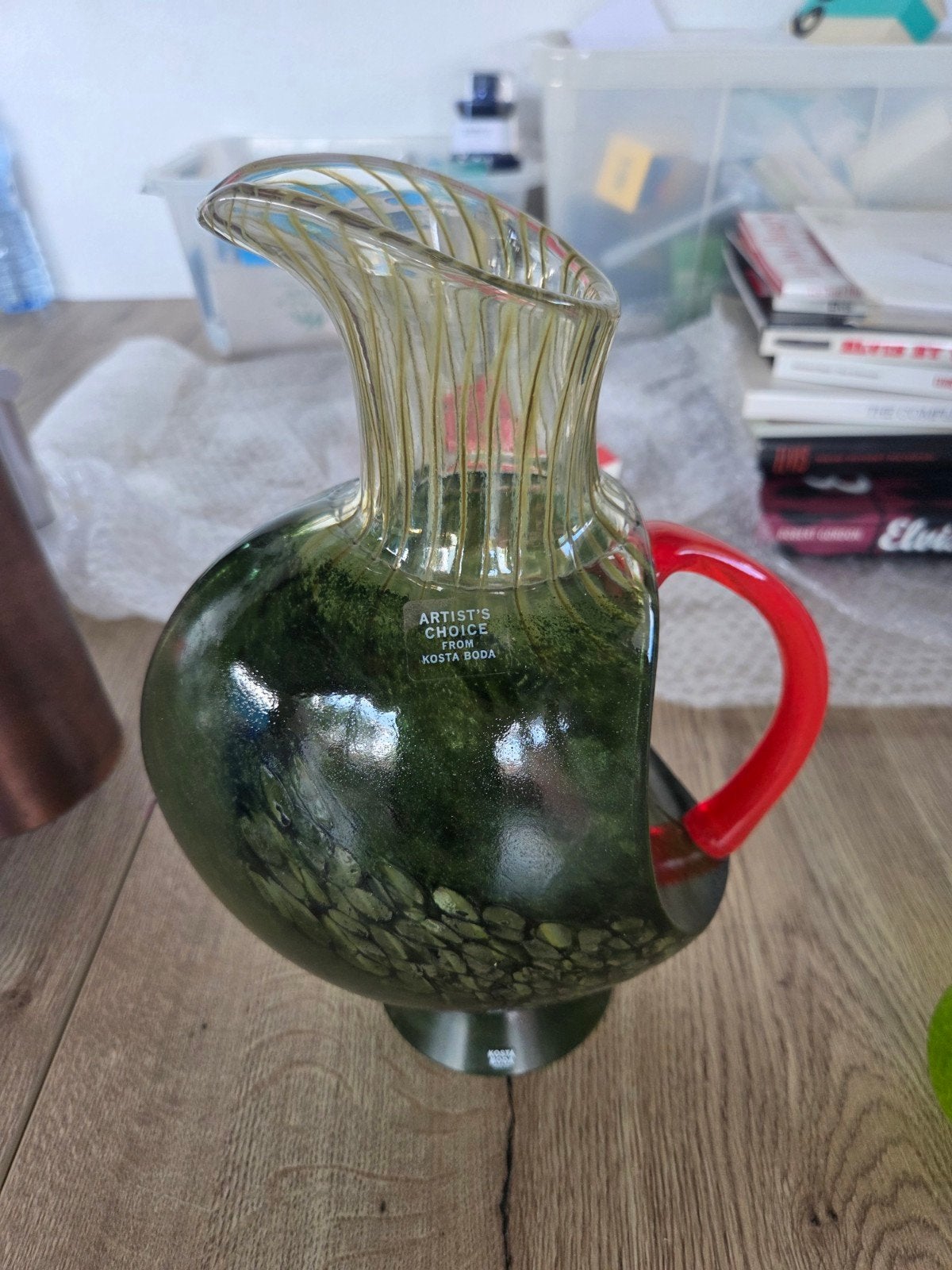 Kosta Boda Artist's Choice Glazen Karaf/Kan - Groen/Rood, Ophalen