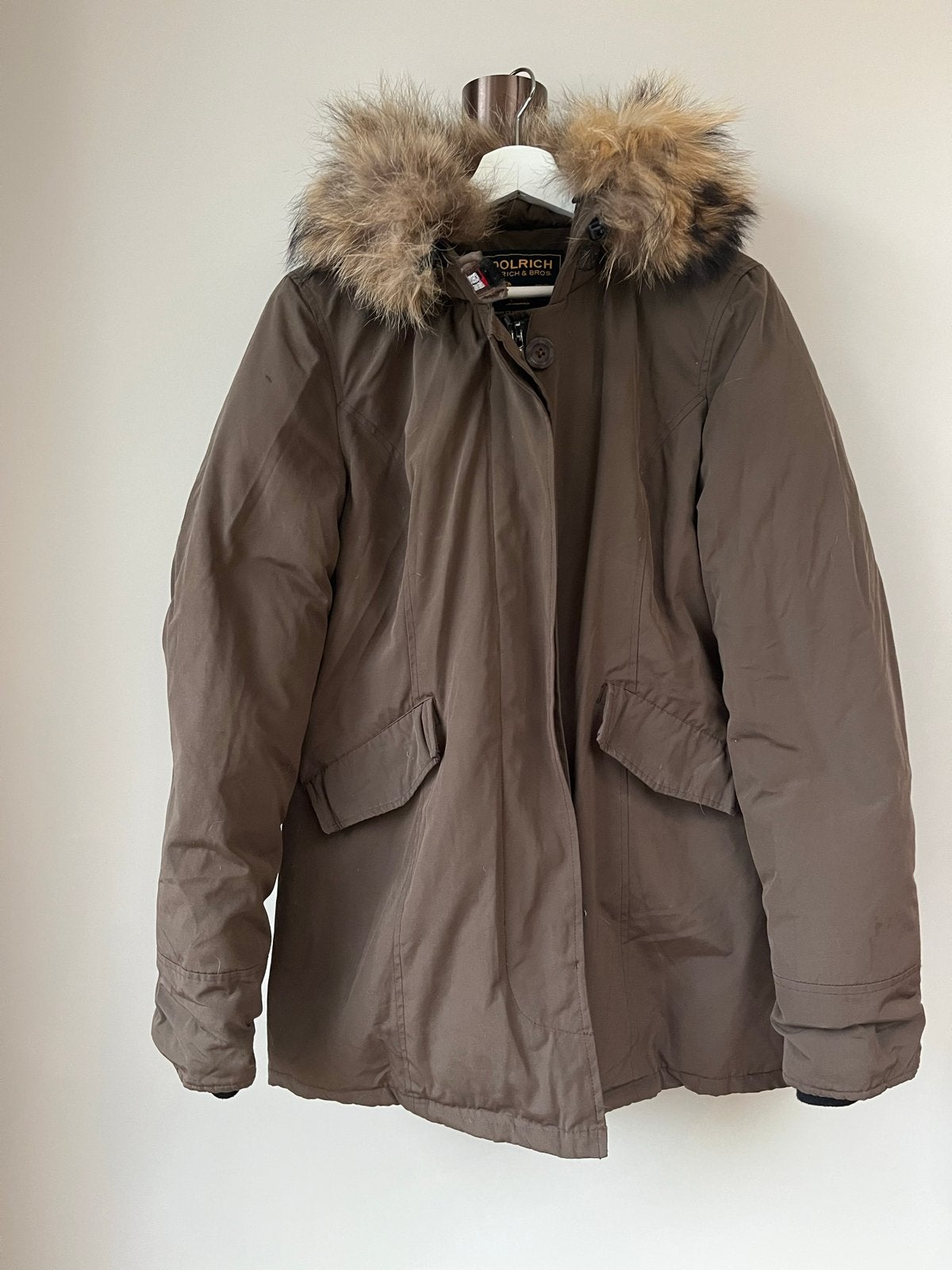 Woolrich winterjas parka bruin  - Maat L, Ophalen of Verzenden, Gedragen, Maat 42/44 (L), Bruin
