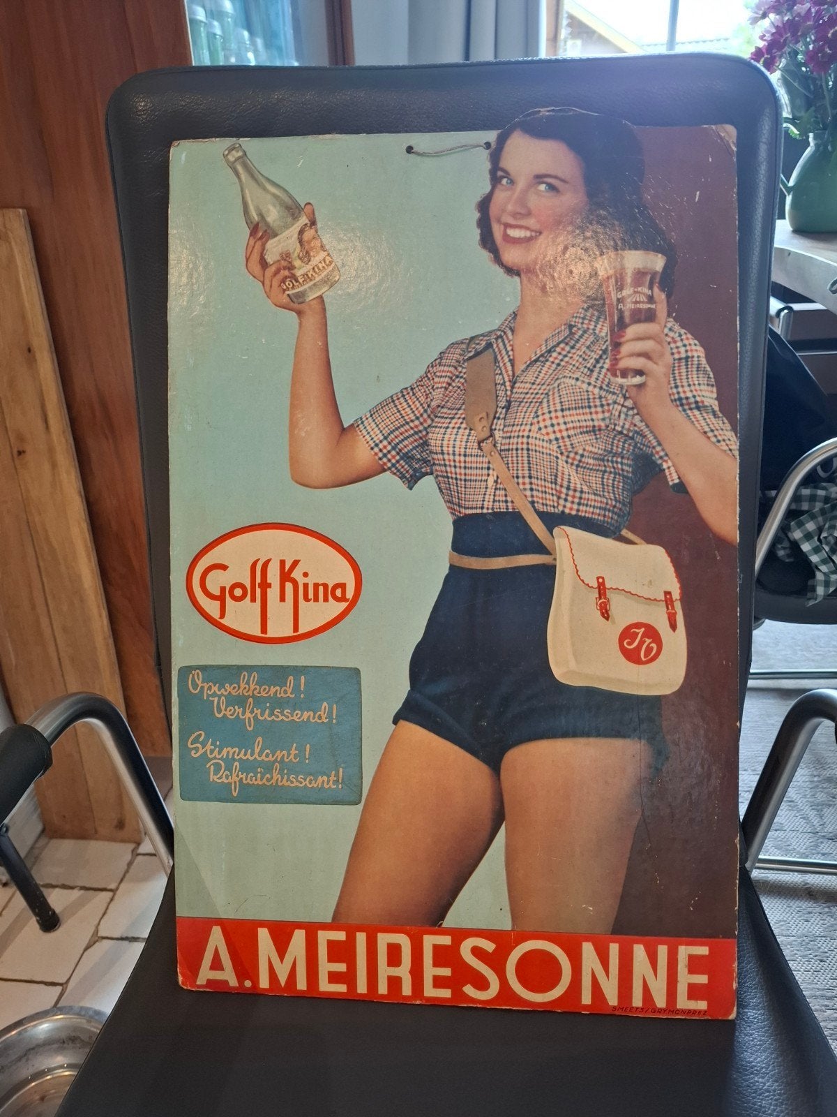 Vintage Golf Kina Reclamebord A. Meiresonne, Ophalen of Verzenden, Gebruikt, Reclamebord
