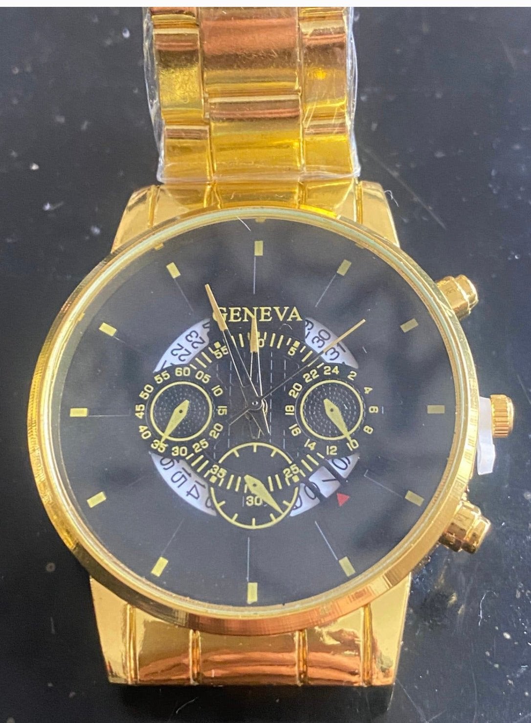 Geneva Gold Metal Calendar Watch, Overige merken, Overige materialen, Polshorloge, 1960 of later