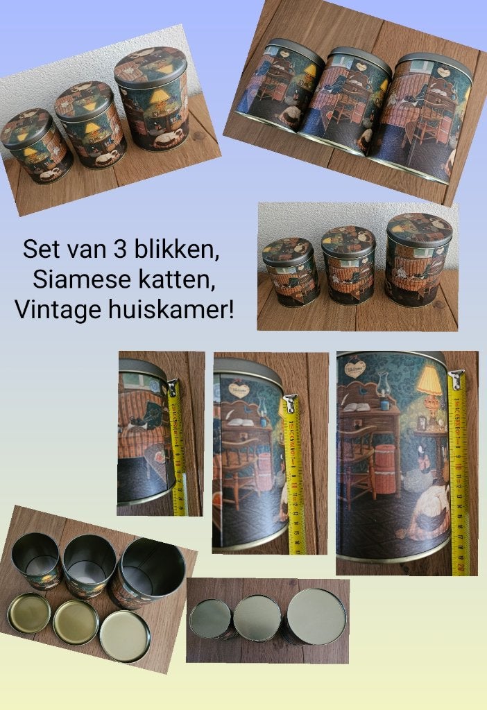 3 stuks blikken passen in elkaar! Siamese kat in huiskamer !, Ophalen of Verzenden, Zo goed als nieuw, Overige