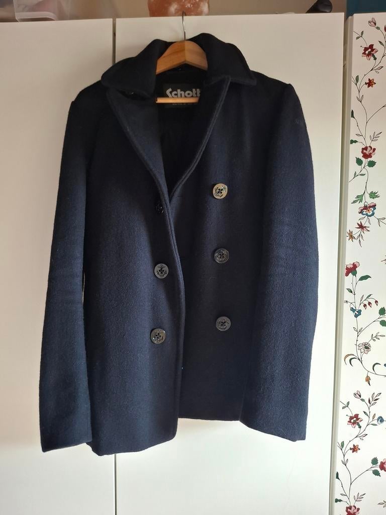 Schott NYC Navy Wollen Winterjas Maat M, Ophalen of Verzenden