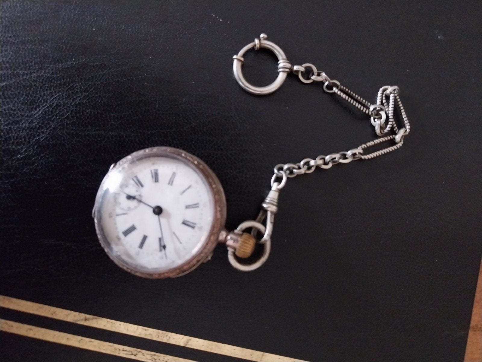 Mooi zilveren Antieke zakhorloge met ketting., Ophalen of Verzenden, Zilver, Overige merken, Met ketting
