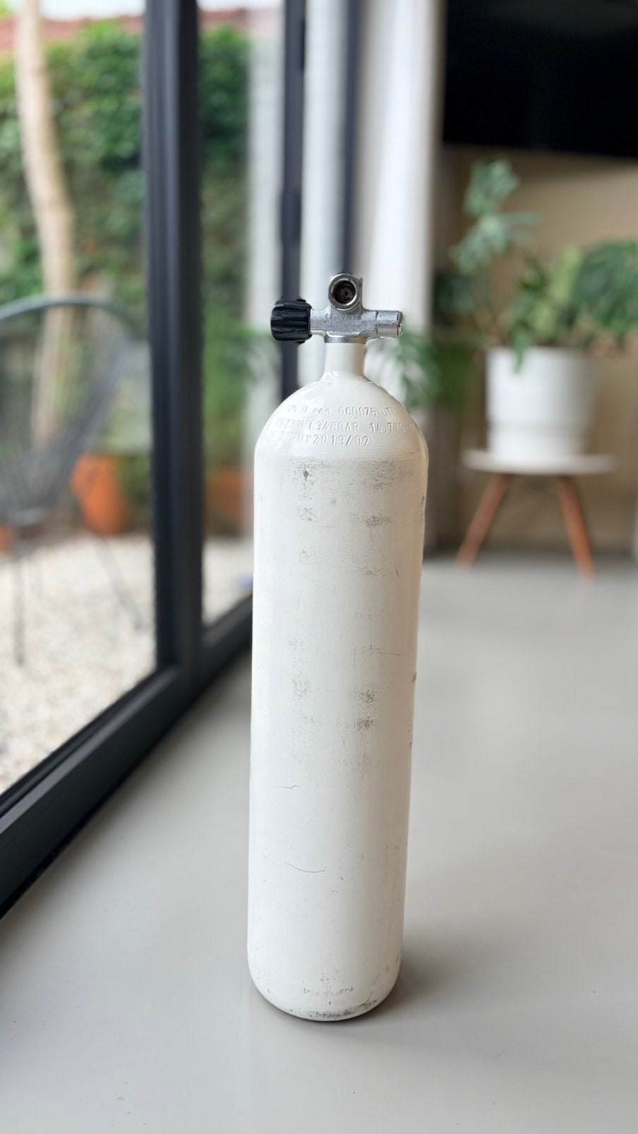 Duikfles 12 liter Lang - Concave 232bar Din kraan - Gekeurd, Ophalen, Duikfles