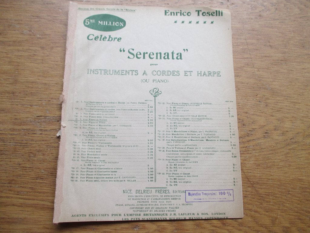 Enrico toselli - serenata - voor piano, Muziek en Instrumenten, Bladmuziek, Gebruikt, Klassiek, Ophalen of Verzenden, Artiest of Componist