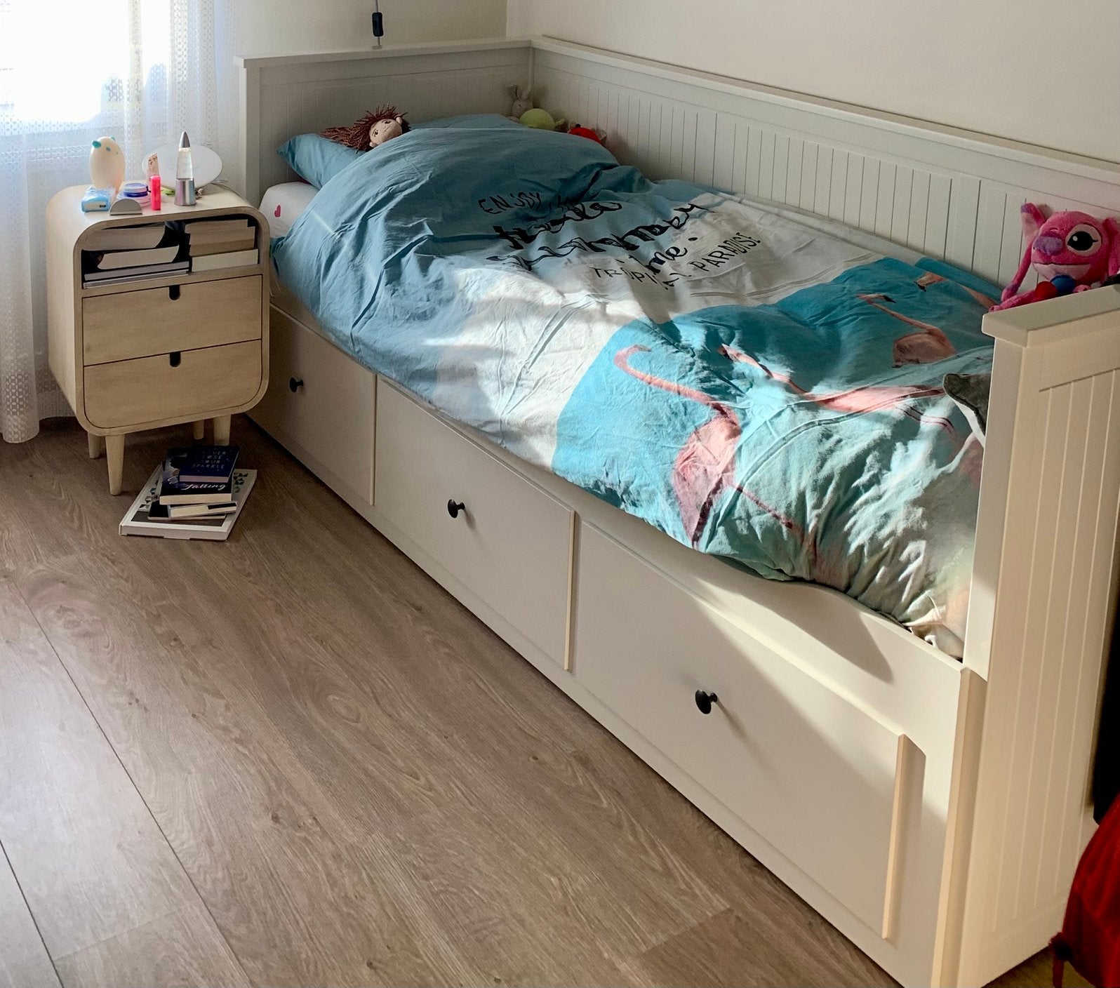 IKEA HEMNES Bedbank met 3 lades, wit, 80/160x200 incl matras, Huis en Inrichting, Ophalen, Eenpersoons, Wit, 80 cm