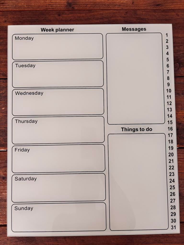 Weekplanner glas 50x40cm (whiteboard), Ophalen of Verzenden, Magneetbord