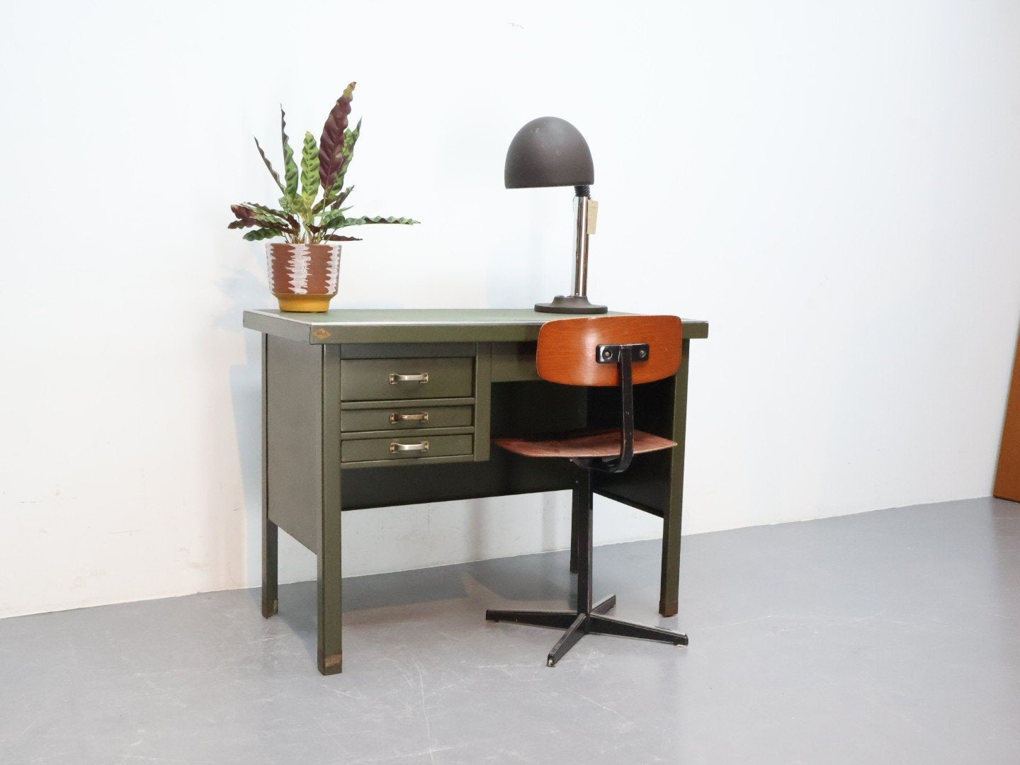 Vintage van Blerk Bureau - Industrieel Groen Metaal, Groen, Gebruikt, Met lades, Metaal