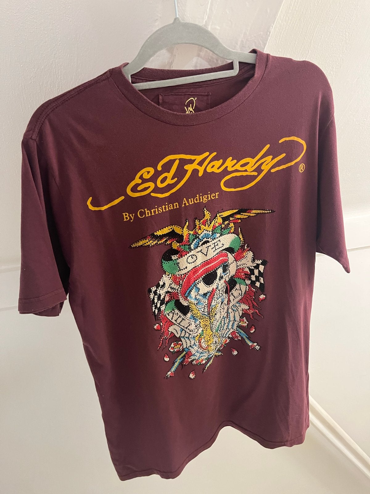 Ed Hardy T-shirt met opvallende print - Maat M, Ophalen of Verzenden, Gedragen, Maat 48/50 (M), Bruin