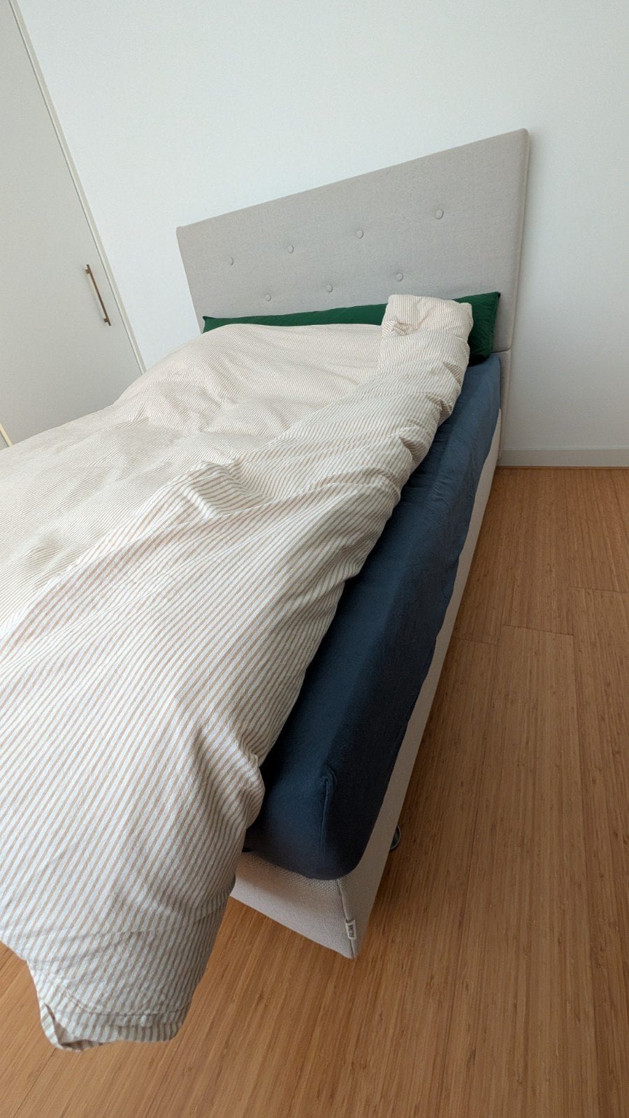 IKEA Boxspring 160x200 met hoofdbord en RVS poten, Ophalen, Gebruikt, Tweepersoons, 200 cm