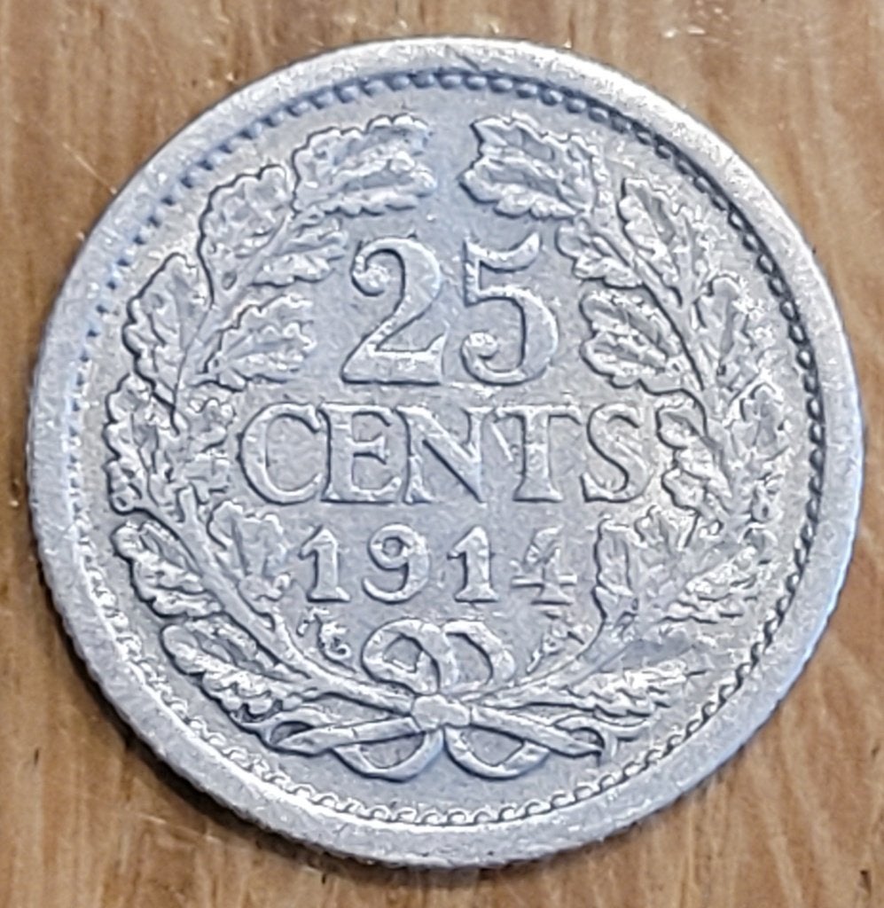25 cent 1914 Wilhelmina zilver., Zilver, 25 cent, Ophalen of Verzenden, Koningin Wilhelmina