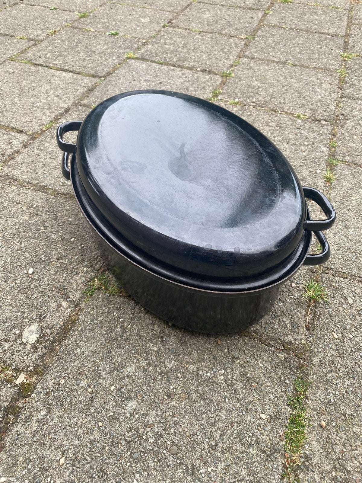 Zwarte gietijzeren braadpan met deksel, Ophalen, Gebruikt, Met deksel, Braadpan