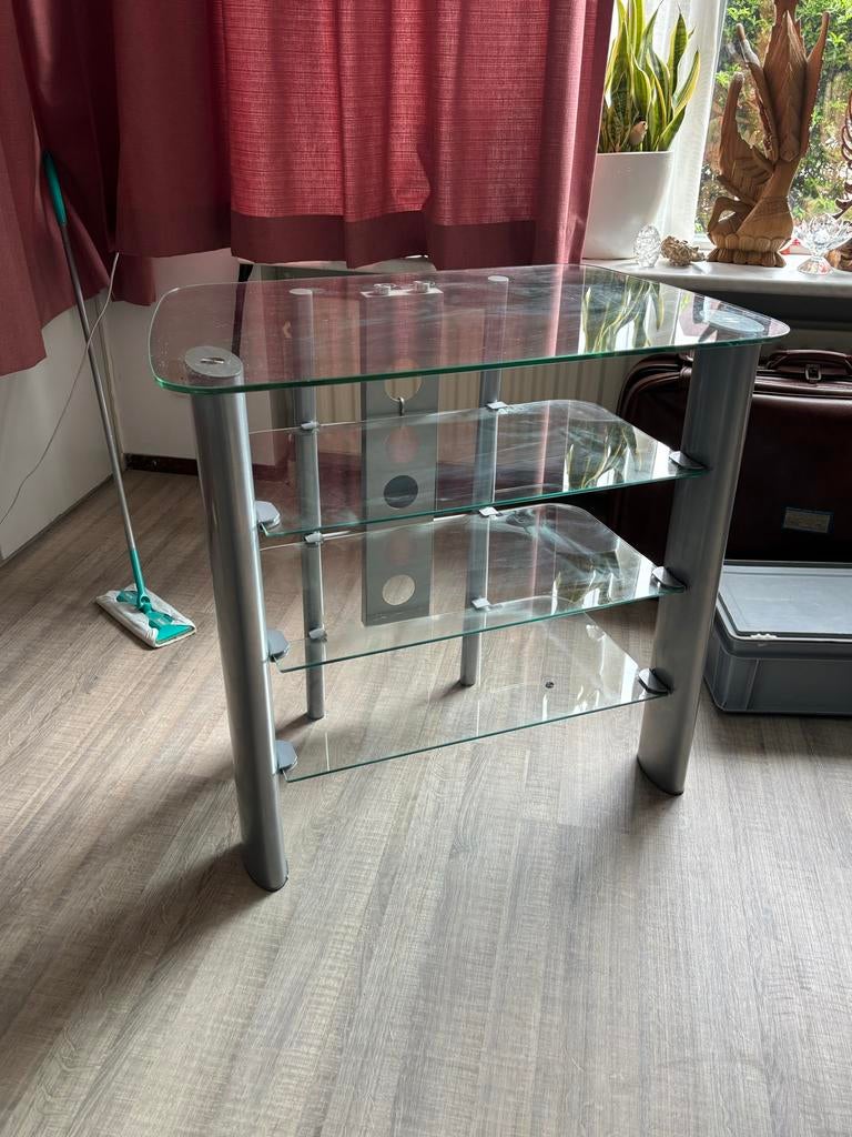 Glazen TV-meubel / audiomeubel met 3 planken, Ophalen, Gebruikt, 50 tot 100 cm, Glas
