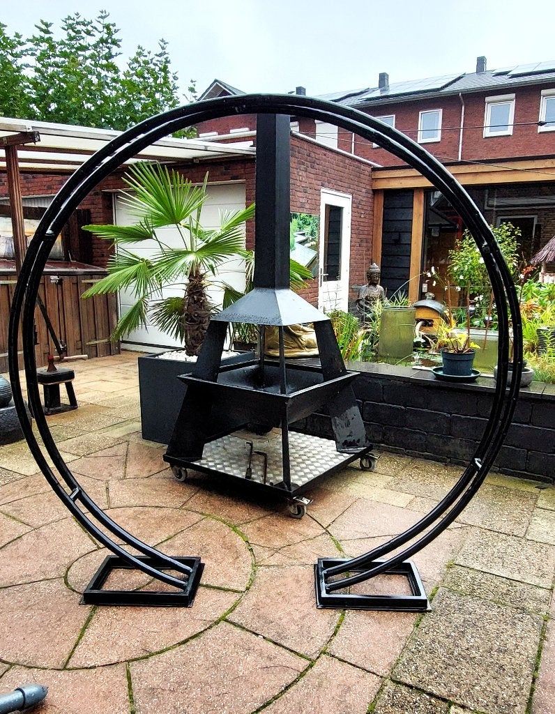 Dubbele " Moongate" van staal, Tuin en Terras, Ophalen of Verzenden, Nieuw, Metaal, Abstract beeld