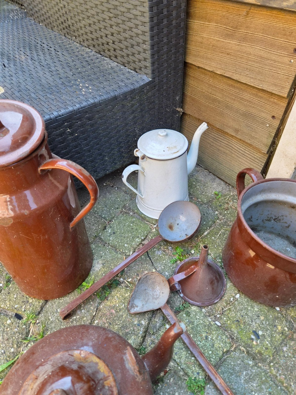 Vintage geëmailleerde keukenspullen set, Ophalen of Verzenden
