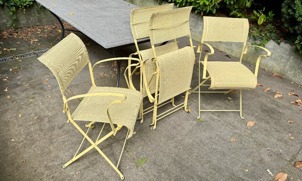 Gele Terrasstoelen (4 stuks), Tuin en Terras, Ophalen, Gebruikt, Metaal, Inklapbaar
