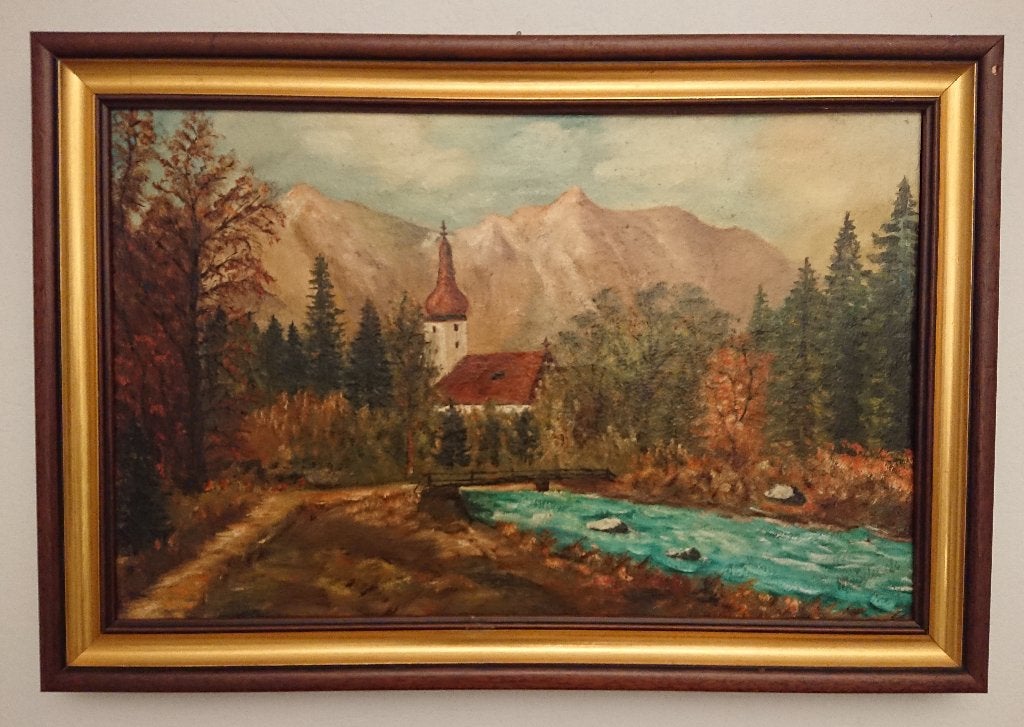 Oud schilderij - Ramsau - gesigneerd - houten lijst, Antiek en Kunst, Ophalen, Olieverf, Vintage, Landschap