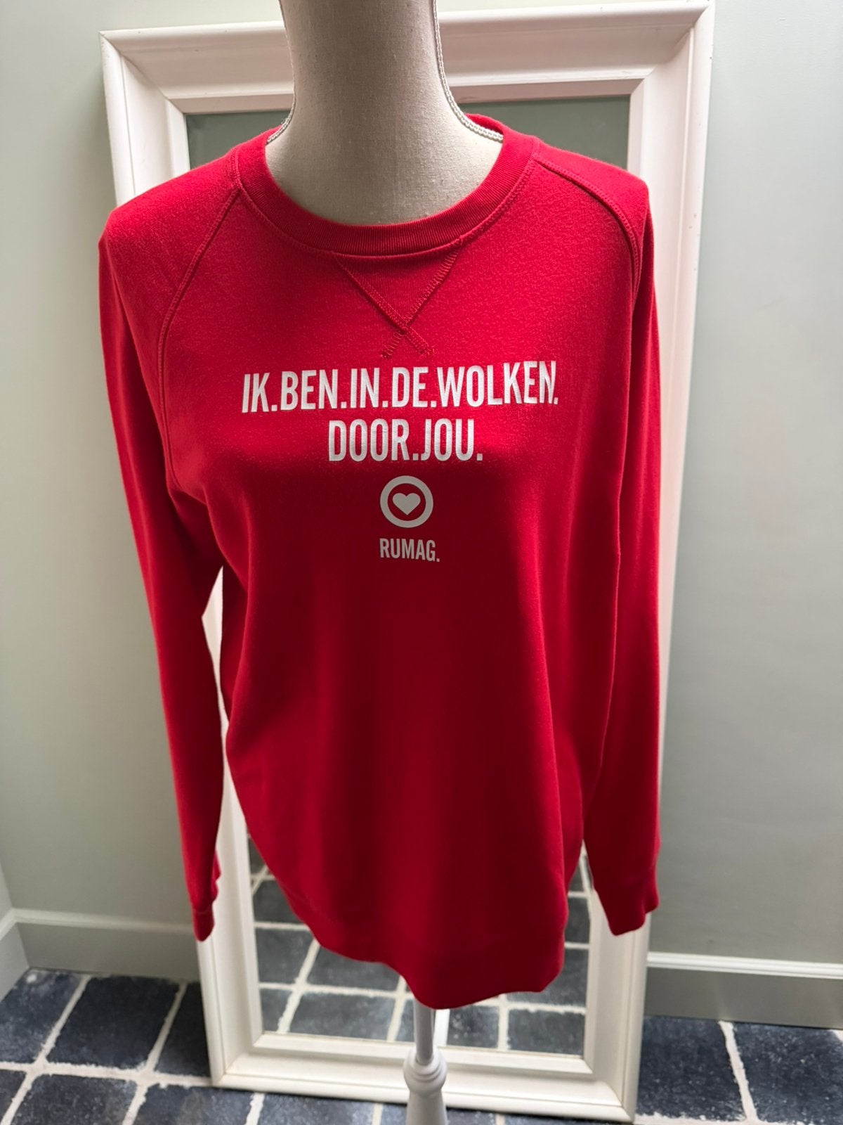 rode sweater met lieve tekst. maat M, Maat 38/40 (M), Ophalen of Verzenden, Zo goed als nieuw, Stanley/Stella