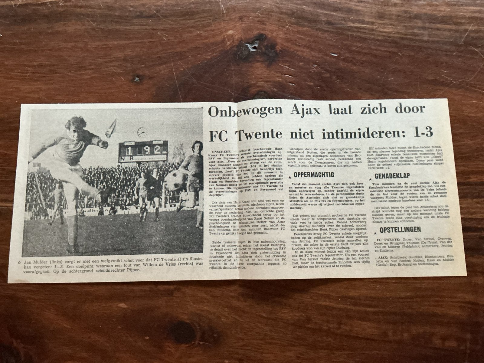 Voetbal krantenartikel FC Twente Ajax februari 1975 Mulder, Ophalen of Verzenden, Knipsel(s)