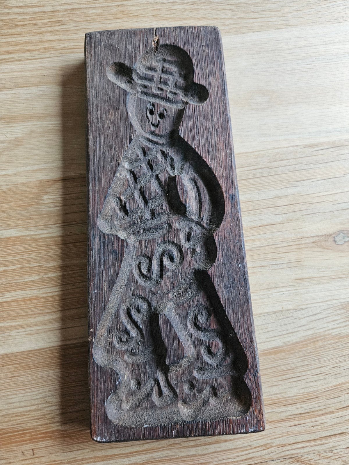Vintage speculaasplank man met hoed - 24x8.5cm, Ophalen of Verzenden