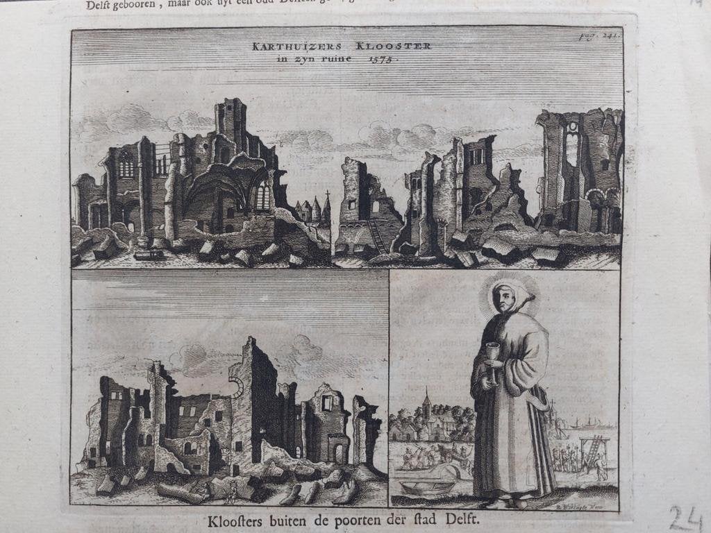 14 / karthuizers klooster bij Delft, Antiek en Kunst, Ophalen of Verzenden