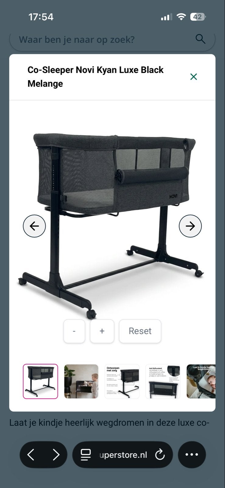 Novi Kyan Luxe Black Melange Co-Sleeper, Kinderen en Baby's, Ophalen, Zo goed als nieuw, Minder dan 140 cm, Minder dan 70 cm