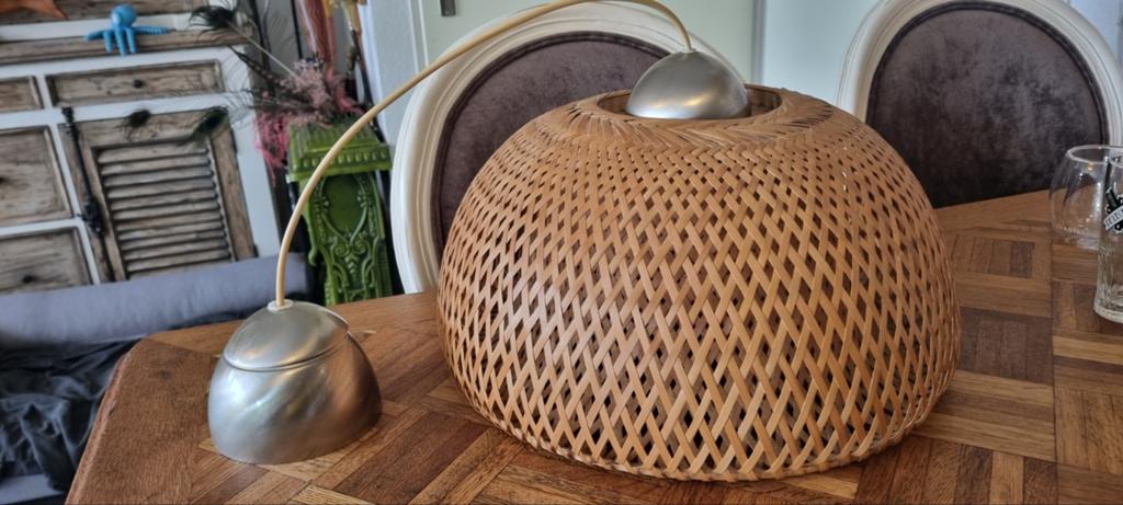 Ikea retro Rotan hanglamp, boho stijl, Gebruikt, Boho, Natuurlijk, Rotan, Rond, Ophalen of Verzenden