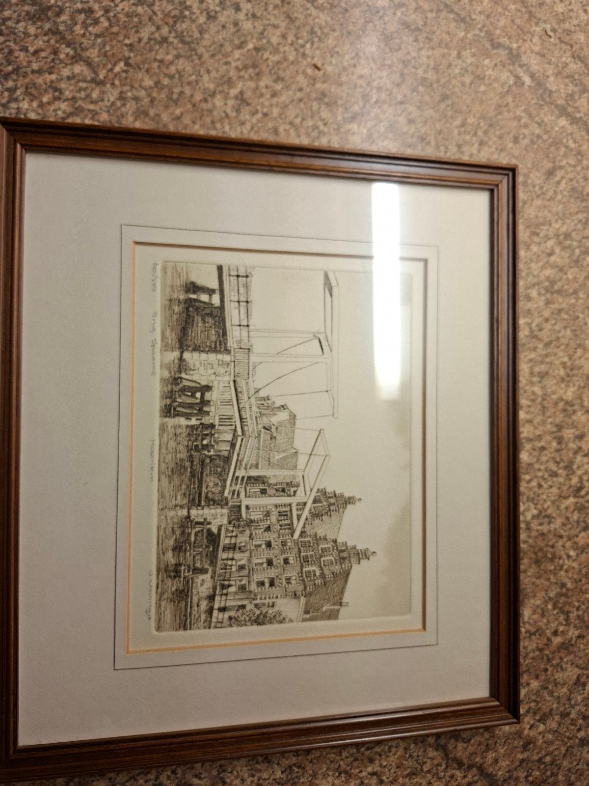 Vintage ets 'Brug bij Spaarne' door A. Wieringa (30x26 cm), Antiek en Kunst, Kunst | Etsen en Gravures, Stadsgezicht, Ingelijst