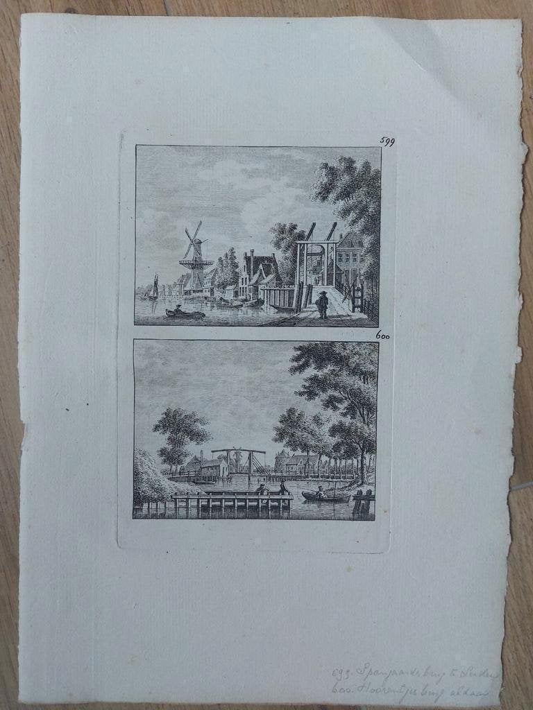 599-600 Leyden Leiden Hoorentjes Brug let op: Unieke uitgave, Antiek en Kunst, Kunst | Etsen en Gravures, Ophalen of Verzenden
