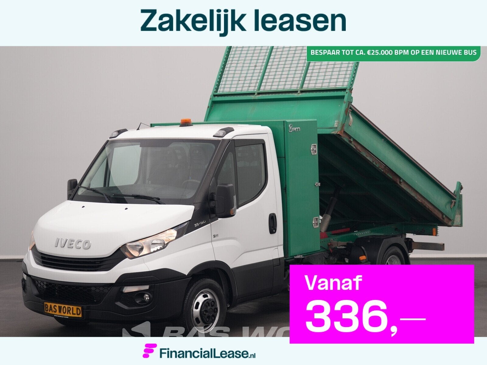 Iveco Daily 35C18 3.0L Kipper met Kist Dubbellucht 3,5t Trek, Stof, Gebruikt, Euro 6, 4 cilinders