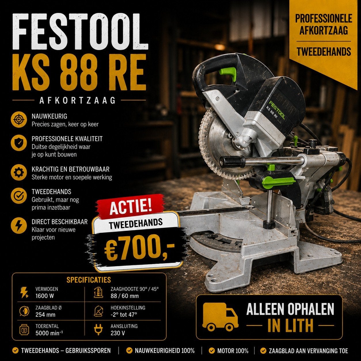 Festool KS 88 RE Afkortzaag - Tweedehands, Ophalen, Gebruikt, 70 mm of meer, Afkortzaag
