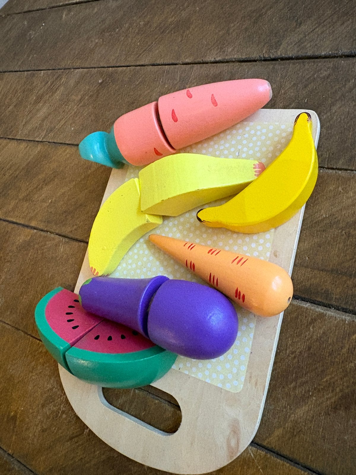 Houten snijfruit en groenten met snijplank, Kinderen en Baby's, Speelgoed | Houten speelgoed, Ophalen, Gebruikt, Overige typen