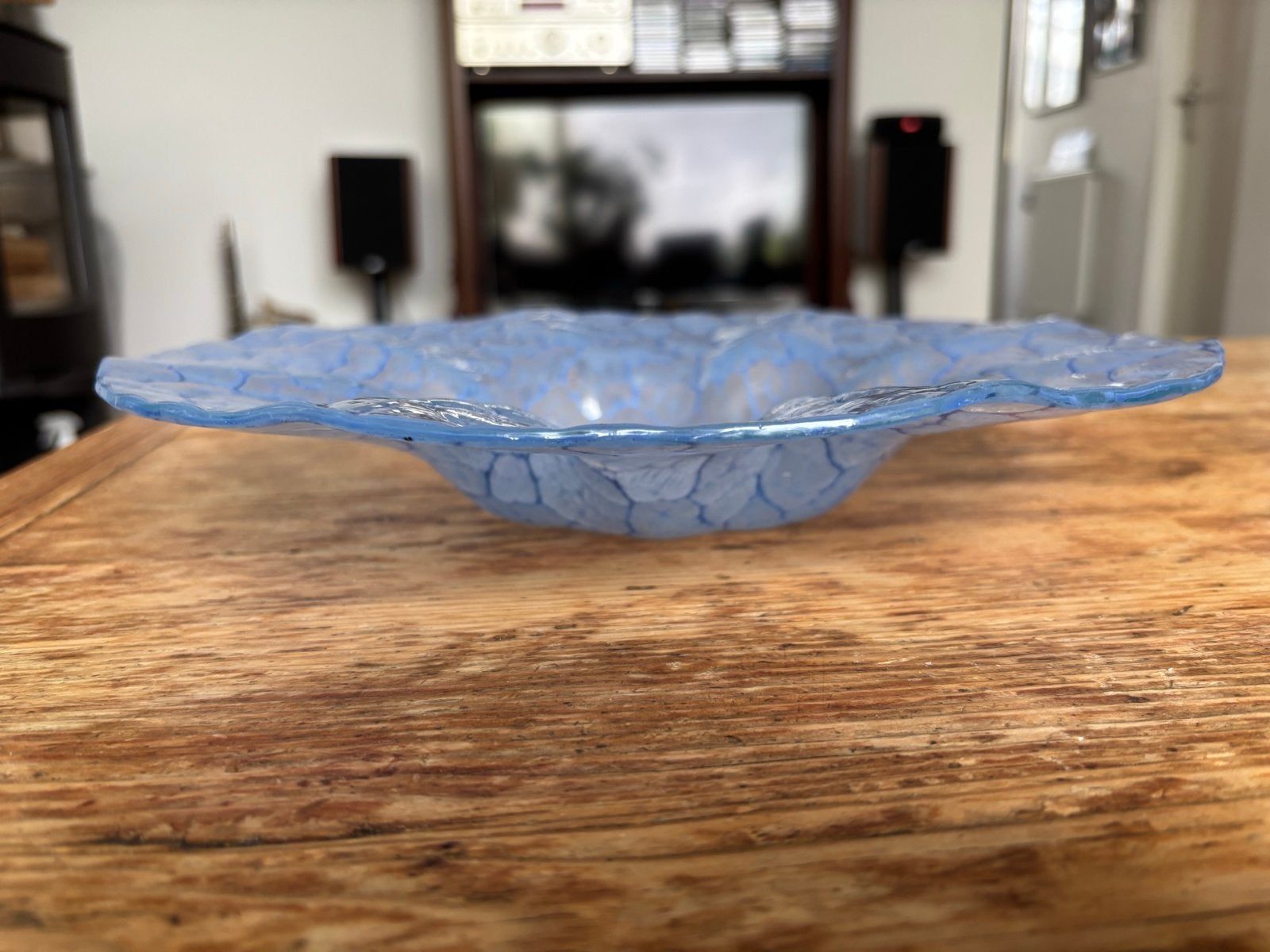 Prachtige blauwe schaal met uniek craquelé design, Ophalen of Verzenden