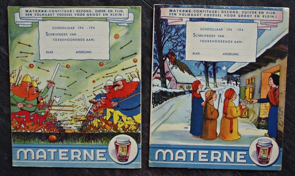 2 Materne Schoolschrift Mapjes Drie Koningen Keikopjes 1940, Verzenden, Overige figuren, Zo goed als nieuw, Overige typen